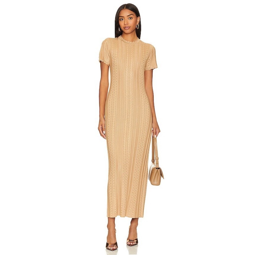 NWOT Show Me Your Mumu Valletta Gold Metallic Cable Knit Maxi Dress Size Large